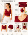 T.T. Women|Ribbed Crop Top|Sleeveless Notch Neck Slim Fit Aesthetic Streetwear Top|Stretchable Cotton Fabric|Tshirt|Top||Maroon