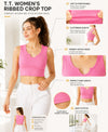 T.T. Women|Ribbed Crop Top|Sleeveless Notch Neck Slim Fit Aesthetic Streetwear Top|Stretchable Cotton Fabric|Tshirt|Top||L.Pink