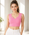 T.T. Women|Ribbed Crop Top|Sleeveless Notch Neck Slim Fit Aesthetic Streetwear Top|Stretchable Cotton Fabric|Tshirt|Top||L.Pink