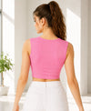 T.T. Women|Ribbed Crop Top|Sleeveless Notch Neck Slim Fit Aesthetic Streetwear Top|Stretchable Cotton Fabric|Tshirt|Top||L.Pink