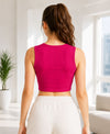 T.T. Women|Ribbed Crop Top|Sleeveless Notch Neck Slim Fit Aesthetic Streetwear Top|Stretchable Cotton Fabric|Tshirt|Top||Fuchsia