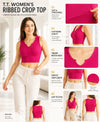 T.T. Women|Ribbed Crop Top|Sleeveless Notch Neck Slim Fit Aesthetic Streetwear Top|Stretchable Cotton Fabric|Tshirt|Top||Fuchsia