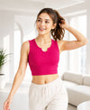 T.T. Women|Ribbed Crop Top|Sleeveless Notch Neck Slim Fit Aesthetic Streetwear Top|Stretchable Cotton Fabric|Tshirt|Top||Fuchsia