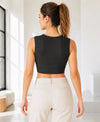 T.T. Women|Ribbed Crop Top|Sleeveless Notch Neck Slim Fit Aesthetic Streetwear Top|Stretchable Cotton Fabric|Tshirt|Top||D.Grey