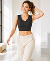 T.T. Women|Ribbed Crop Top|Sleeveless Notch Neck Slim Fit Aesthetic Streetwear Top|Stretchable Cotton Fabric|Tshirt|Top||D.Grey