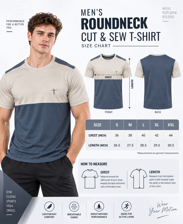 T.T. Men Dri-Fit Cut & Sew Design T-Shirt|Pack Of 1 Dark Grey-Beige