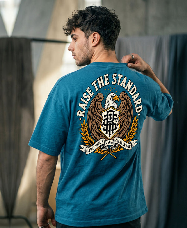 T.T. Men Oversized Graphic Printed T-Shirt Teal Blue