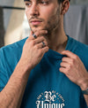 T.T. Men Oversized Graphic Printed T-Shirt Teal Blue