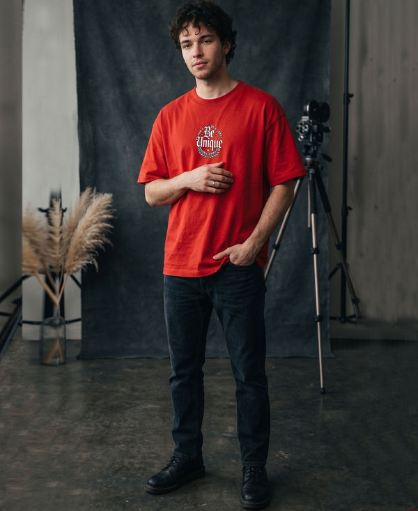 T.T. Men Oversized Graphic Printed T-Shirt Red