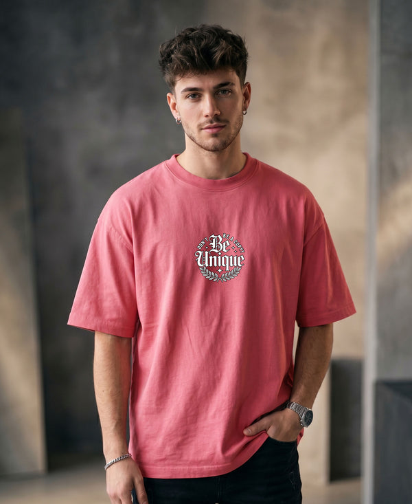 T.T. Men Oversized Graphic Printed T-Shirt Pink
