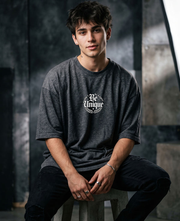 T.T. Men Oversized Graphic Printed T-Shirt Anthra Melange
