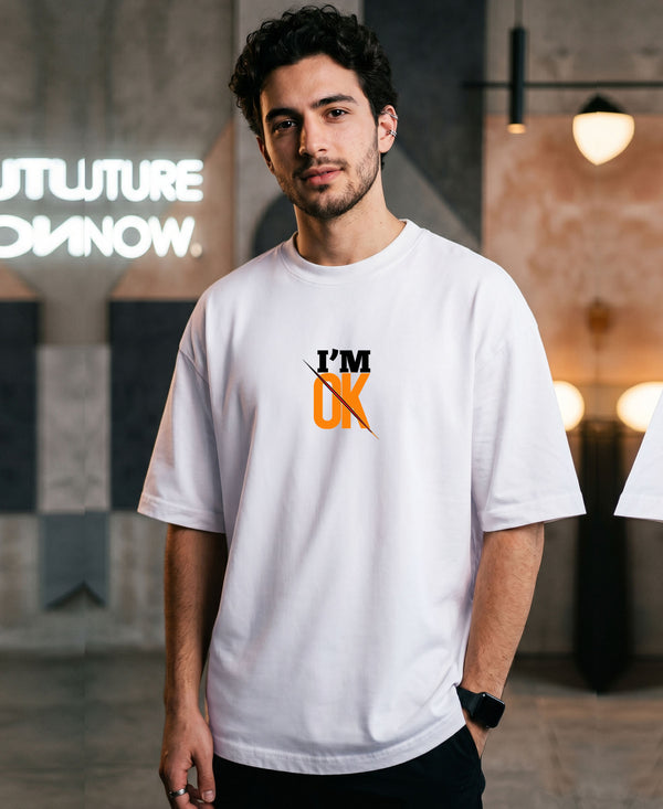 T.T. Men Oversized Graphic Printed T-Shirt White