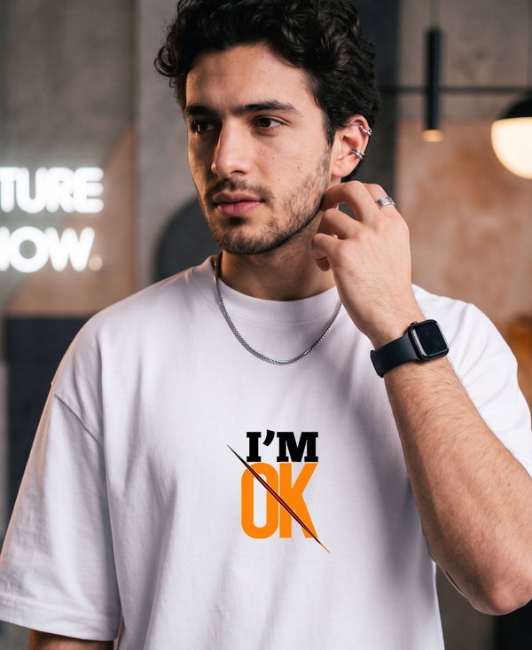 T.T. Men Oversized Graphic Printed T-Shirt White