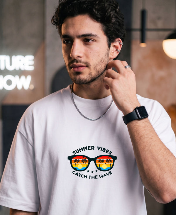 T.T. Men Oversized Graphic Printed T-Shirt White