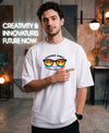 T.T. Men Oversized Graphic Printed T-Shirt White