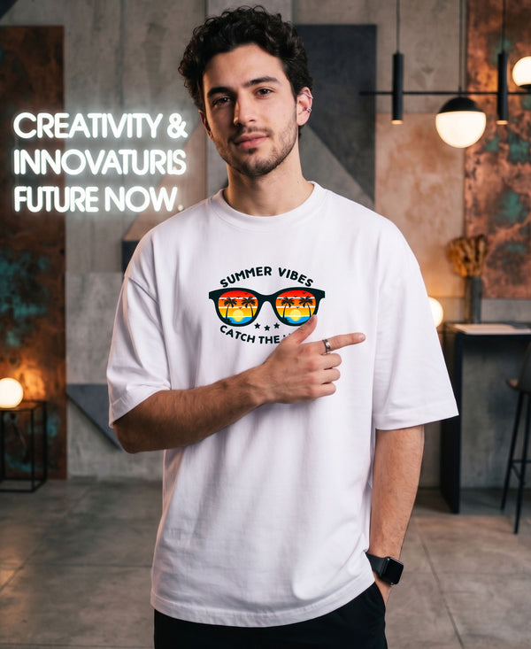 T.T. Men Oversized Graphic Printed T-Shirt White