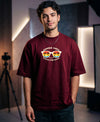 T.T. Men Oversized Graphic Printed T-Shirt Maroon
