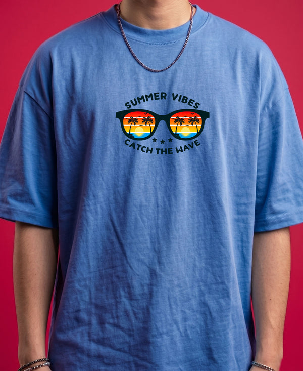 T.T. Men Oversized Graphic Printed T-Shirt Sky Blue