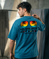 T.T. Men Oversized Graphic Printed T-Shirt Teal Blue