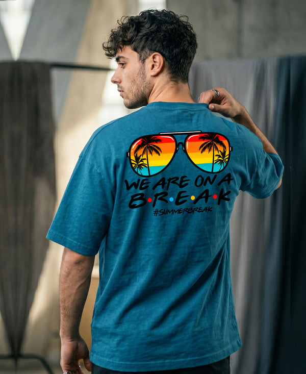 T.T. Men Oversized Graphic Printed T-Shirt Teal Blue