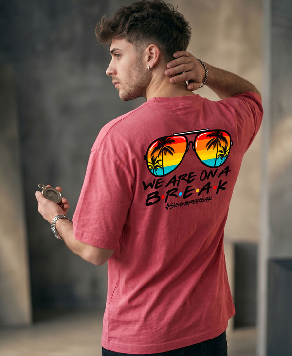T.T. Men Oversized Graphic Printed T-Shirt Pink