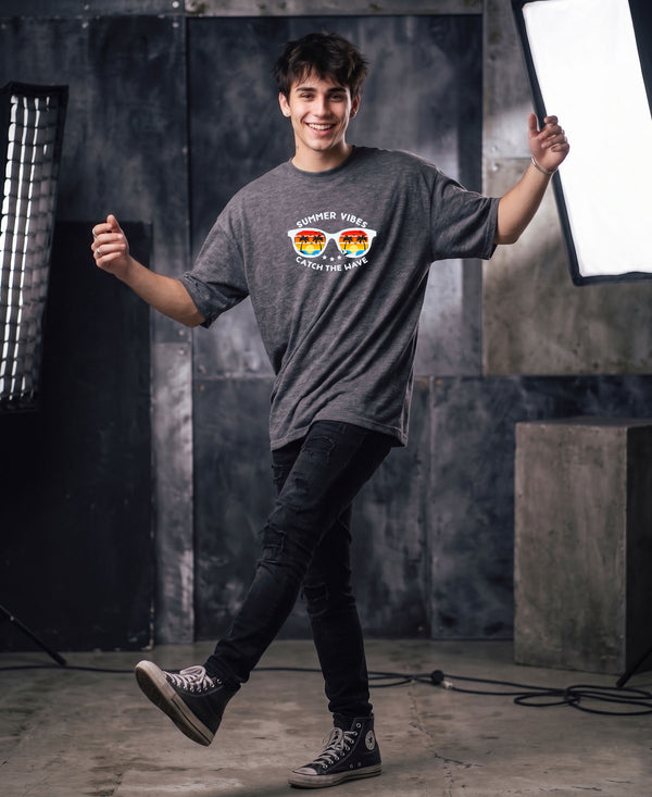 T.T. Men Oversized Graphic Printed T-Shirt Anthra Melange