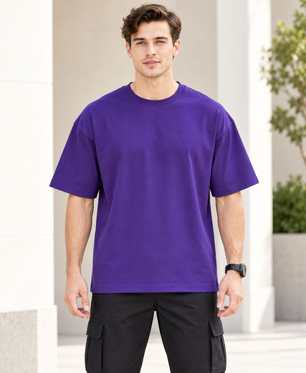 T.T. Men Oversized Fit Cotton Round Neck |Soft Breathable Fabric | Street , Casual & Outdoor Wear TeesPurple