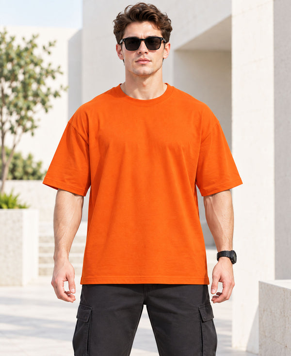T.T. Men Oversized Fit Cotton Round Neck |Soft Breathable Fabric | Street , Casual & Outdoor Wear TeesOrange
