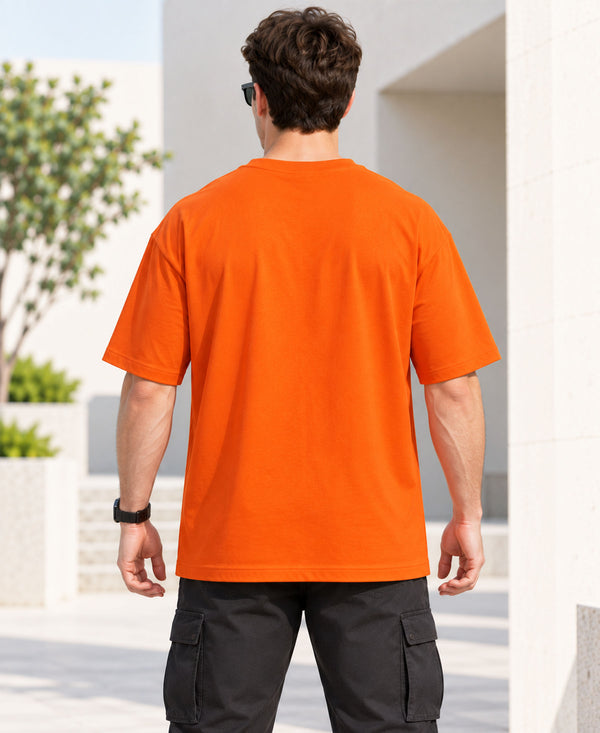 T.T. Men Oversized Fit Cotton Round Neck |Soft Breathable Fabric | Street , Casual & Outdoor Wear TeesOrange