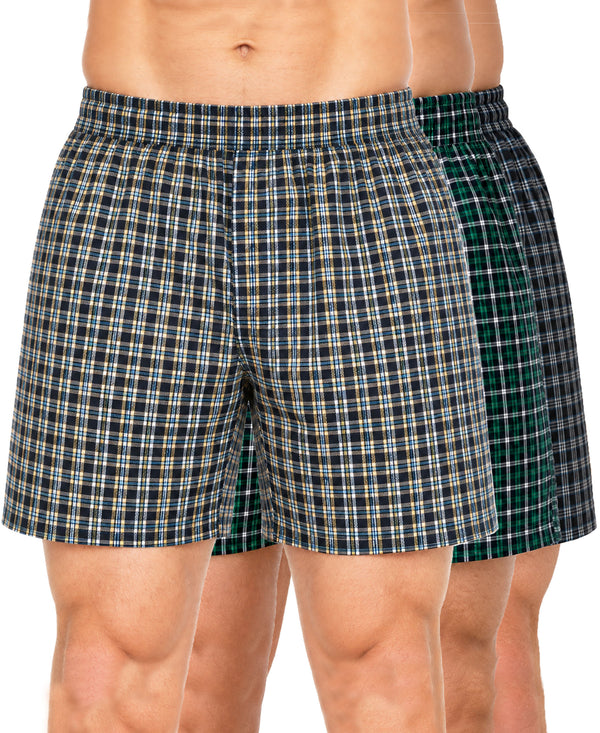 T.T. Men Checked Cotton Poly Woven Boxer Shorts Pack Of 3 Yellow,Black,Green