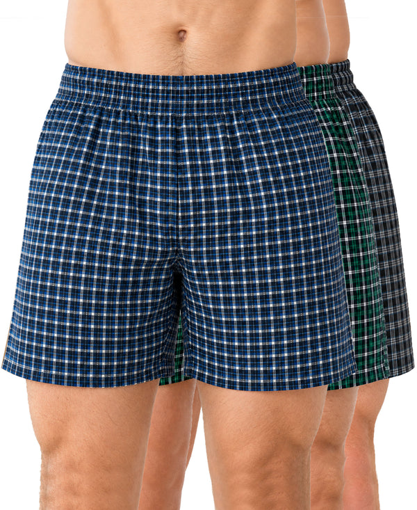 T.T. Men Checked Cotton Poly Woven Boxer Shorts Pack Of 3 Navy,Green,Black