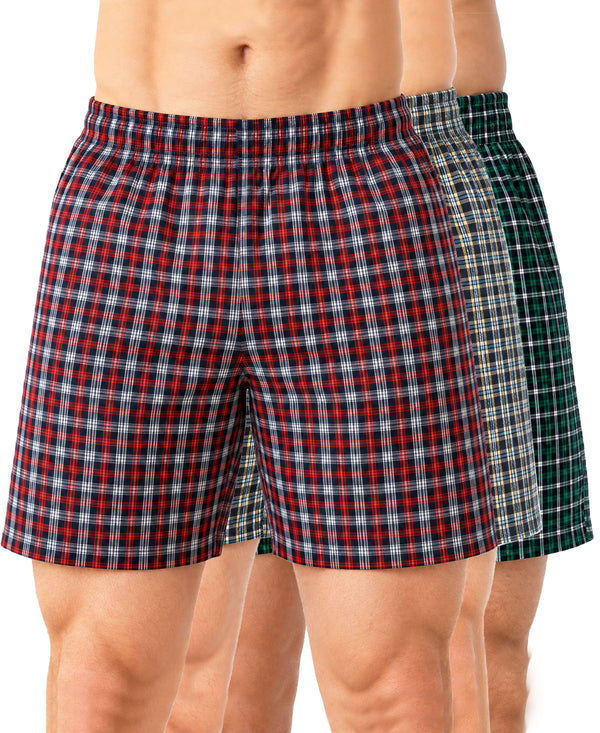T.T. Men Checked Cotton Poly Woven Boxer Shorts Pack Of 3 Maroon,Yellow,Green