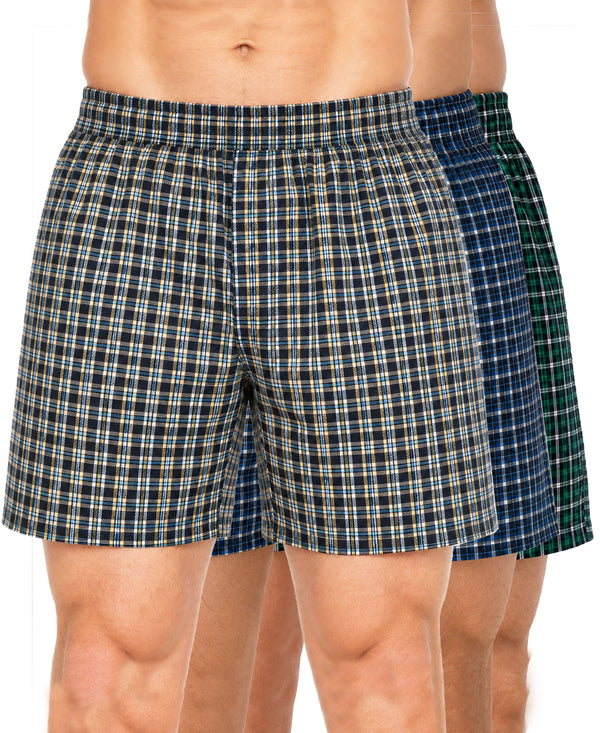 T.T. Men Checked Cotton Poly Woven Boxer Shorts Pack Of 3 Yellow,Navy,Green
