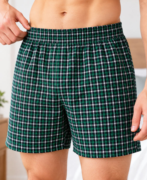 T.T. Men Checked Cotton Poly Woven Boxer Shorts Pack Of 3 Maroon,Navy,Green