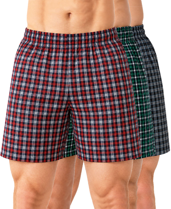 T.T. Men Checked Cotton Poly Woven Boxer Shorts Pack Of 3 Maroon,Green,Black