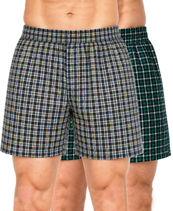 T.T. Men Checked Cotton Poly Woven Boxer Shorts Pack Of 2 Yellow,Green