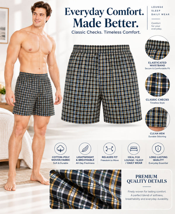 T.T. Men Checked Cotton Poly Woven Boxer Shorts Pack Of 2 Yellow,Green