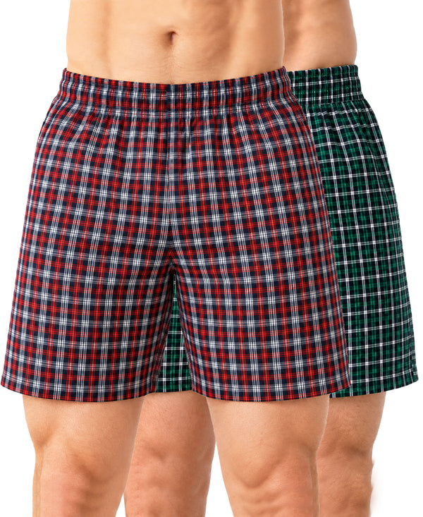 T.T. Men Checked Cotton Poly Woven Boxer Shorts Pack Of 2 Maroon,Green