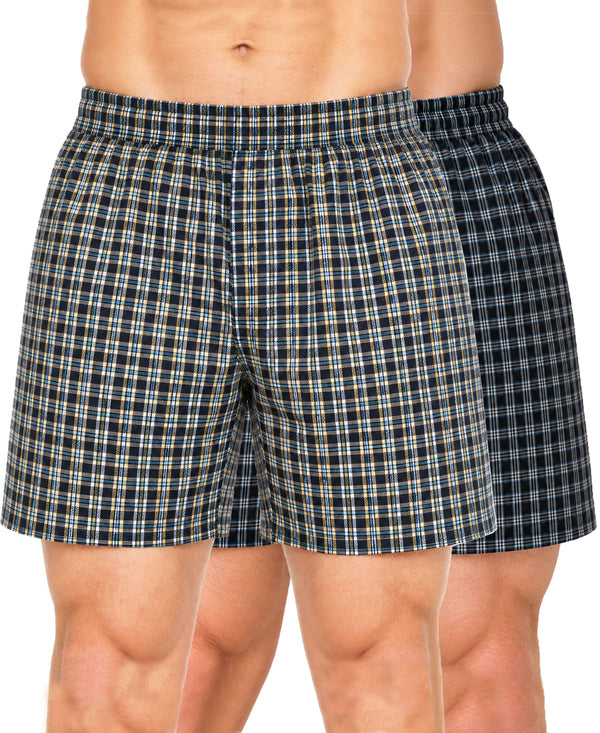 T.T. Men Checked Cotton Poly Woven Boxer Shorts Pack Of 2 Yellow,Black