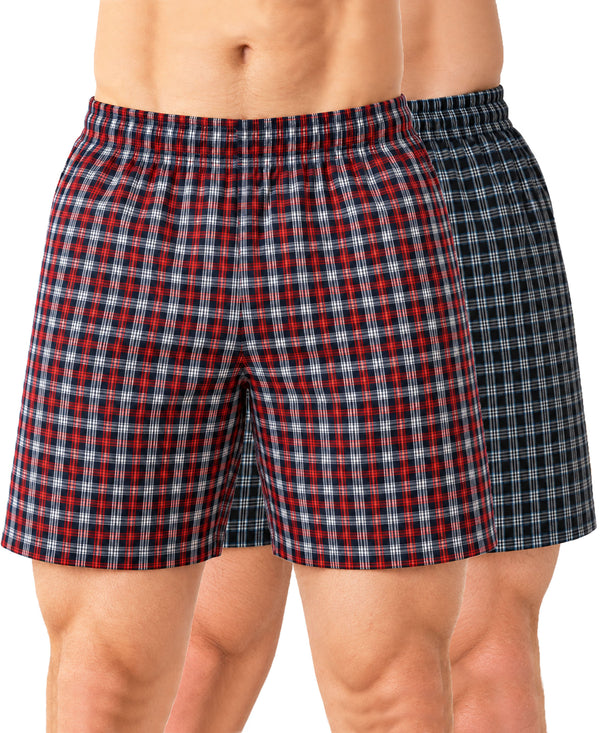 T.T. Men Checked Cotton Poly Woven Boxer Shorts Pack Of 2 Maroon,Black