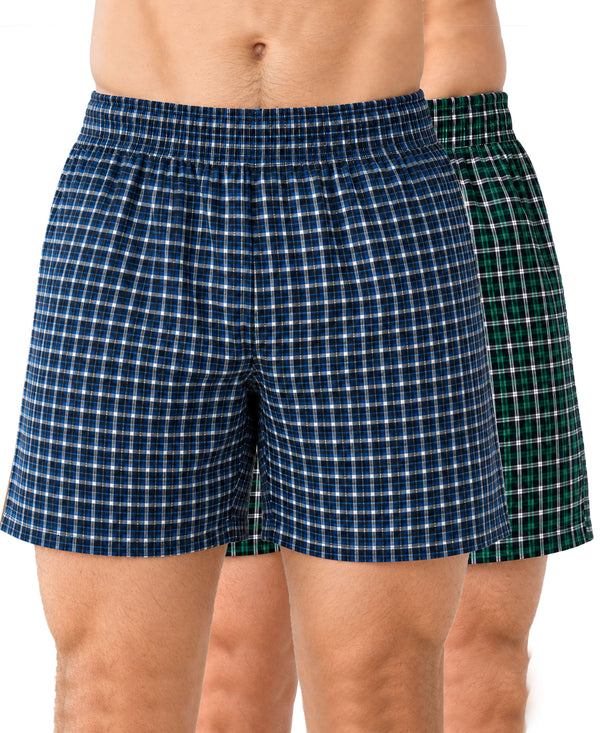 T.T. Men Checked Cotton Poly Woven Boxer Shorts Pack Of 2 Navy,Green