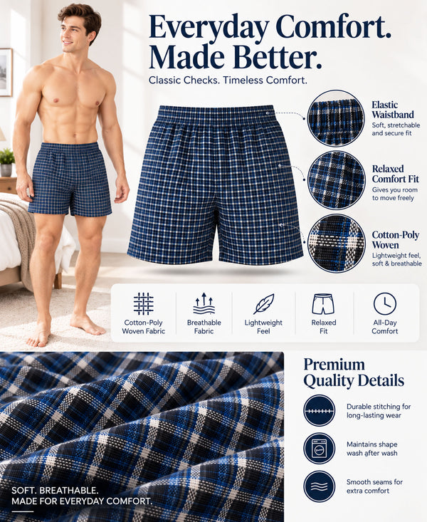 T.T. Men Checked Cotton Poly Woven Boxer Shorts Pack Of 2 Navy,Green