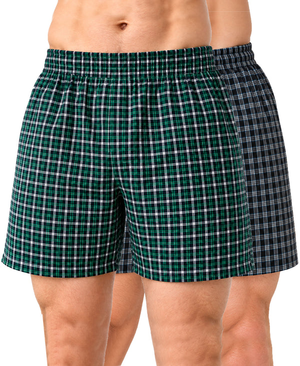 T.T. Men Checked Cotton Poly Woven Boxer Shorts Pack Of 2 Green,Black