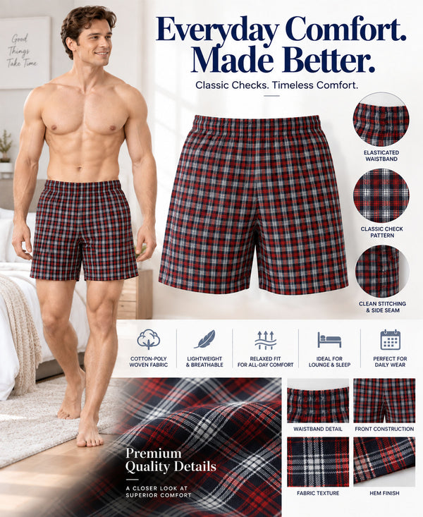 T.T. Men Checked Cotton Poly Woven Boxer Shorts Pack Of 2 Maroon,Yellow