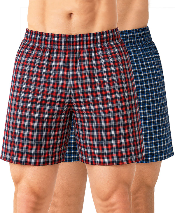 T.T. Men Checked Cotton Poly Woven Boxer Shorts Pack Of 2 Maroon,Navy