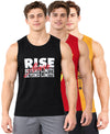 T.T. Men Cool Cotton Printed Regular Fit Round Neck Muscle Tees|Pack Of 3|Black,Red,Mustard
