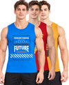 T.T. Men Cool Cotton Printed Regular Fit Round Neck Muscle Tees|Pack Of 3|Blue,Mustard,Red