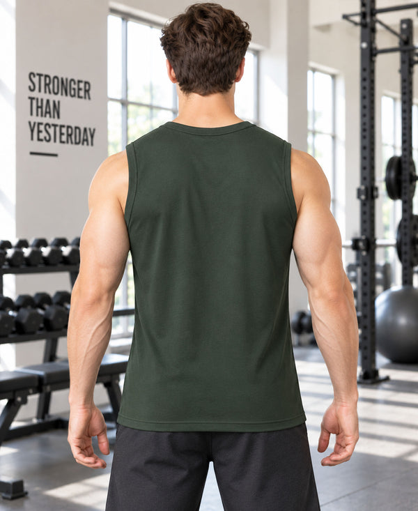 T.T. Men Cool Cotton Printed Regular Fit Round Neck Muscle Tees Forest Green