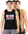 T.T. Men Cool Cotton Printed Regular Fit Round Neck Muscle Tees|Pack Of 3|Black,Forest Green,Mustard