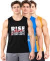 T.T. Men Cool Cotton Printed Regular Fit Round Neck Muscle Tees|Pack Of 3|Black,Blue,Mustard
